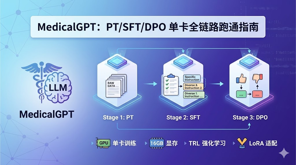 MedicalGPT：第一阶段：PT/SFT/DPO 单卡跑通指南（持续更新ing）